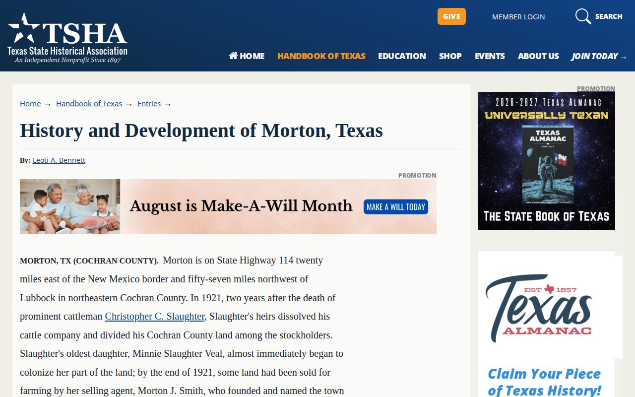 Morton, Cochran County historical source used for place context, not booking records